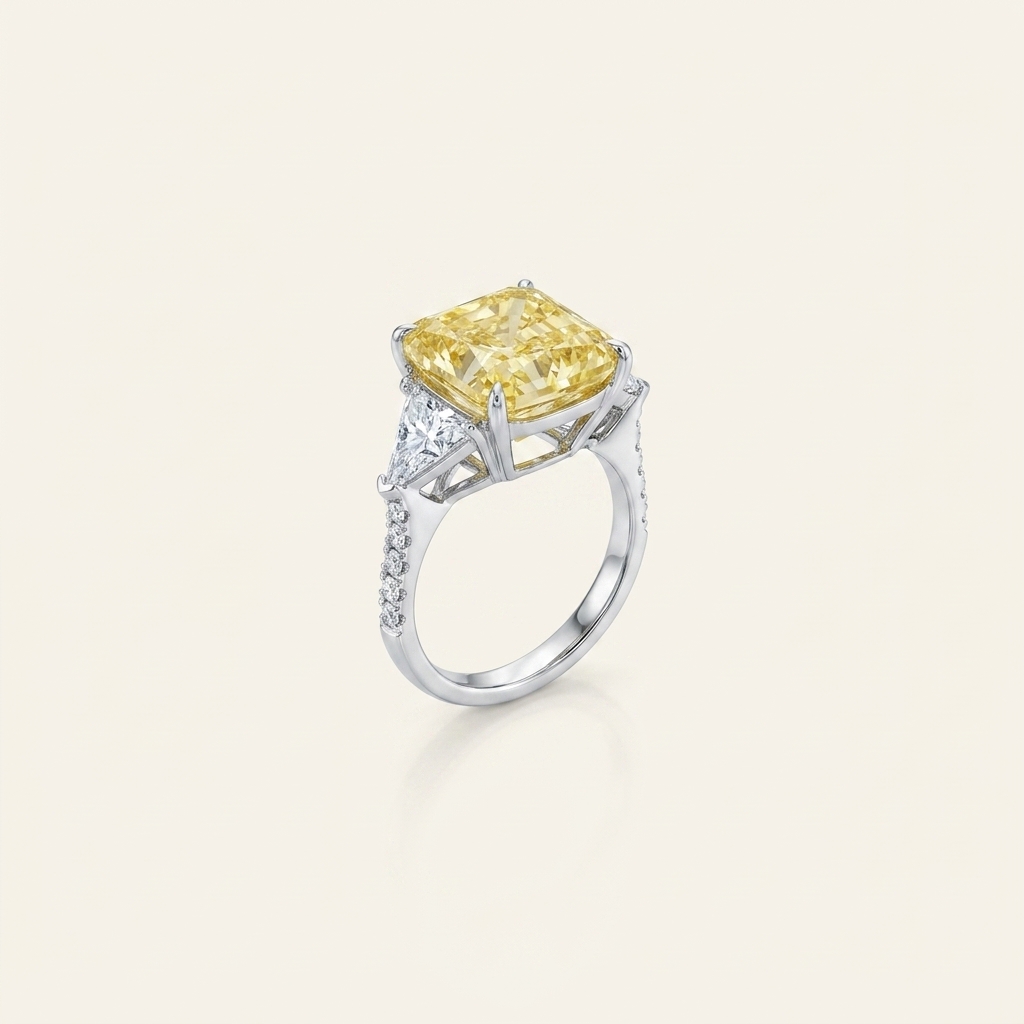 Platinum 10.01ct Cushion Cut Yellow Lab Diamond Trilogy Ring 2