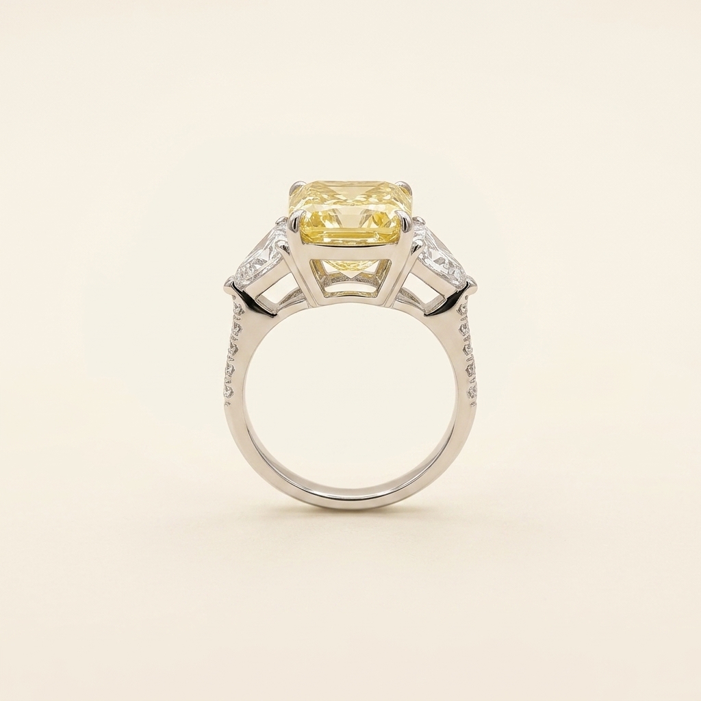 Platinum 10.01ct Cushion Cut Yellow Lab Diamond Trilogy Ring 3