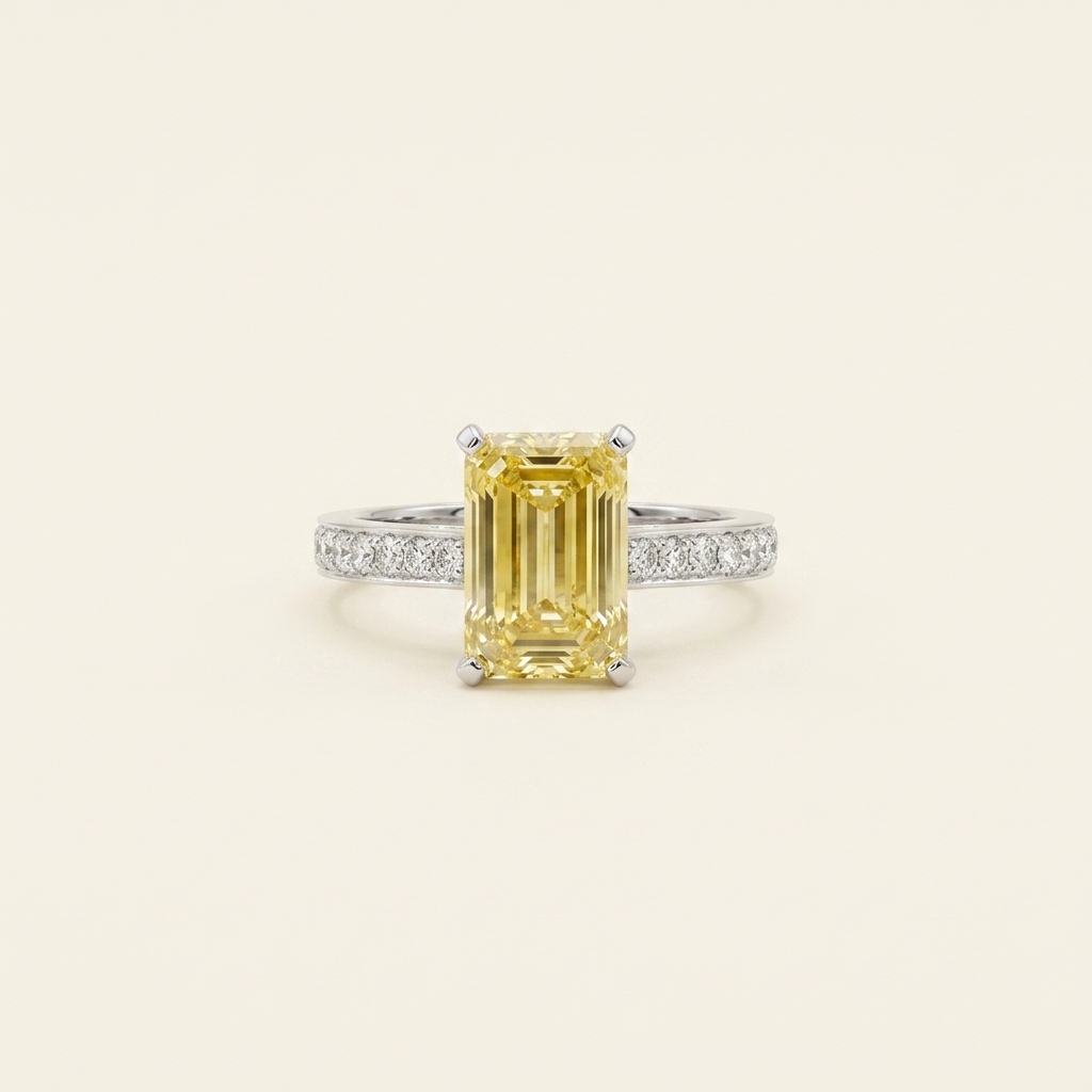 Platinum 3.08ct Emerald Cut Yellow Lab Diamond Half Band Ring 1
