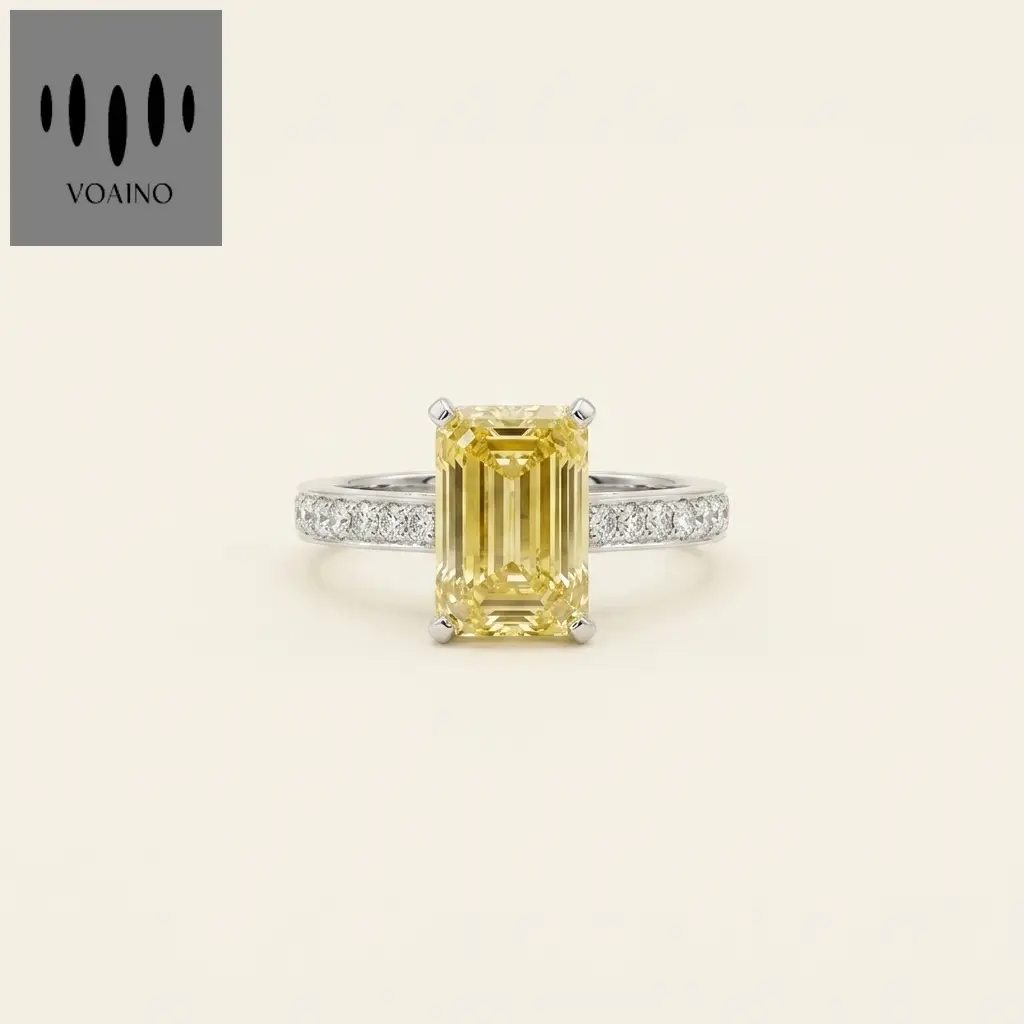 Platinum 3.08ct Emerald Cut Yellow Lab Diamond Half Band Ring 1