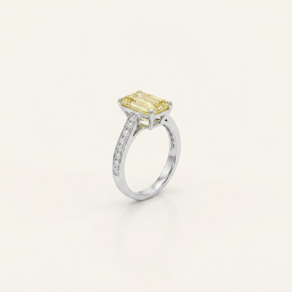 Platinum 3.08ct Emerald Cut Yellow Lab Diamond Half Band Ring 2