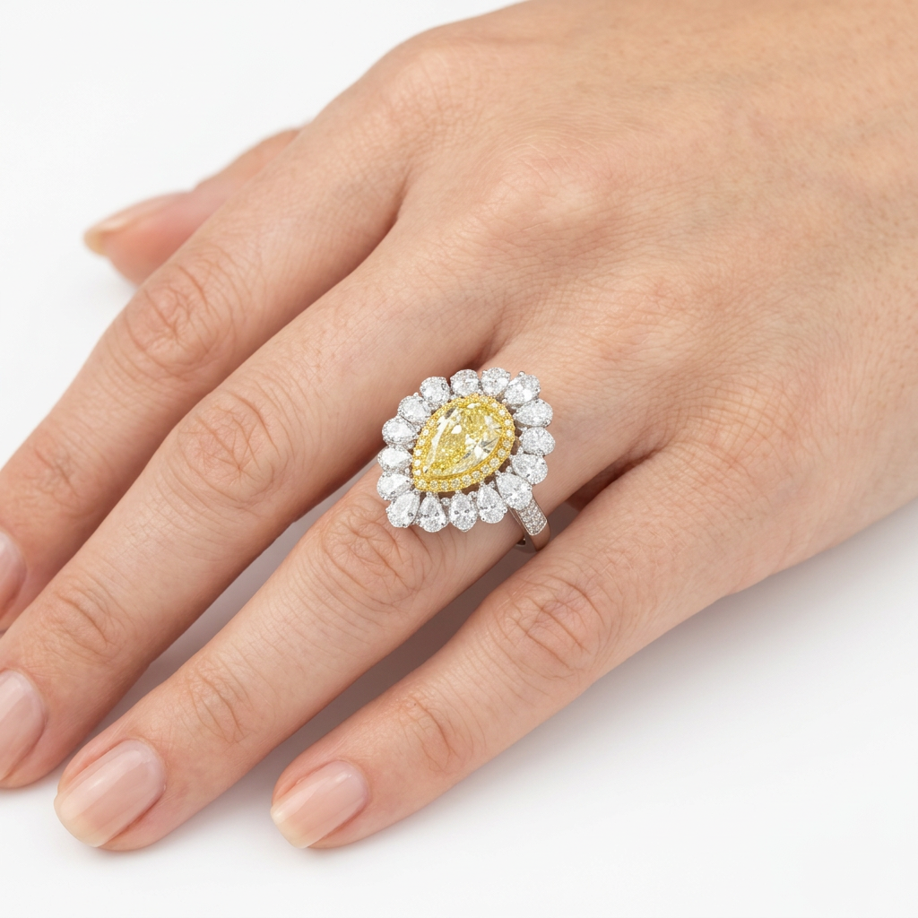 Platinum 5.08ct Oval Cut Yellow Lab Diamond Halo Ring 4