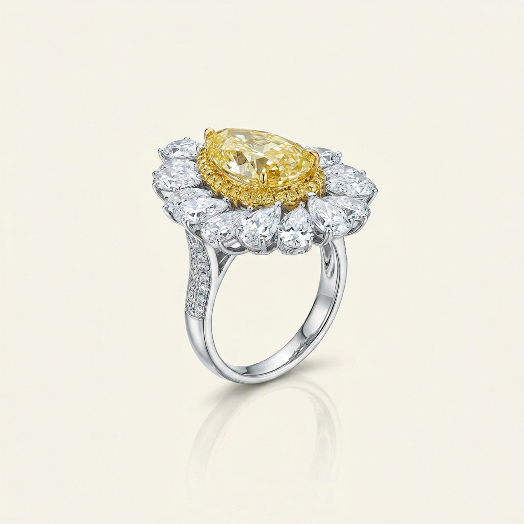 Platinum 5.08ct Oval Cut Yellow Lab Diamond Halo Ring 2