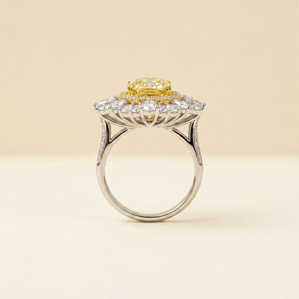 Platinum 5.08ct Oval Cut Yellow Lab Diamond Halo Ring 3