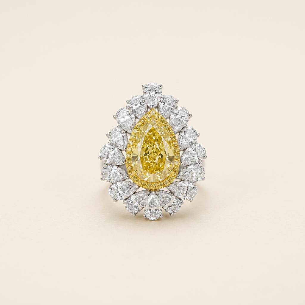 Platinum 5.08ct Oval Cut Yellow Lab Diamond Halo Ring 1