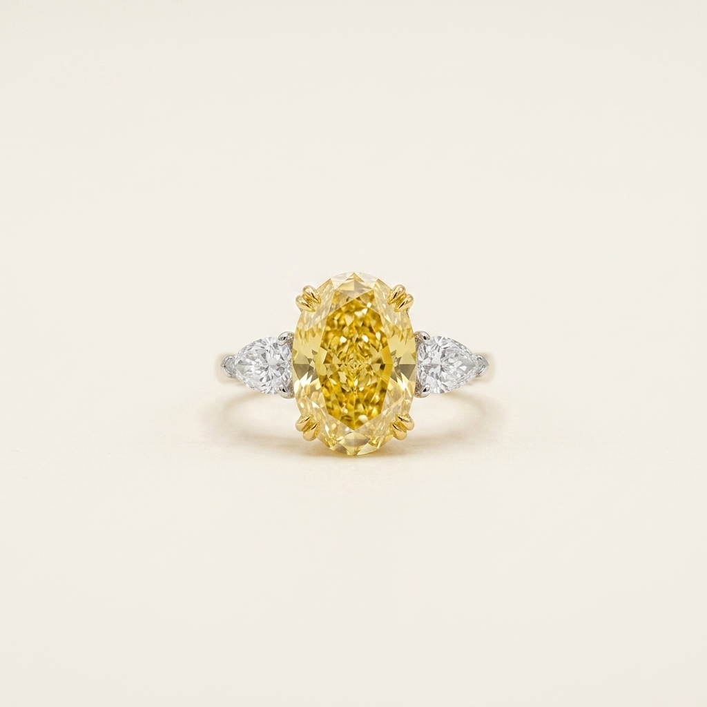 Platinum 5.07ct Oval Cut Yellow Lab Diamond Trilogy Ring 1
