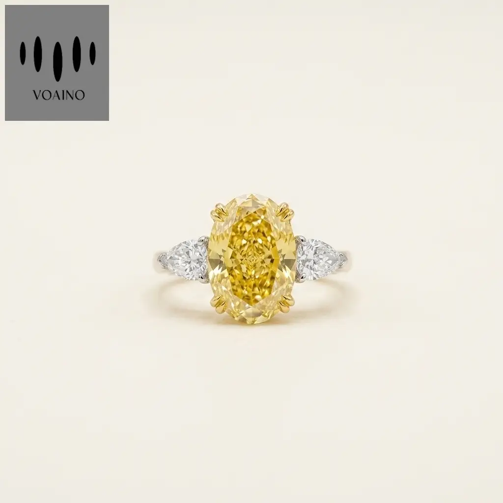 Platinum 5.07ct Oval Cut Yellow Lab Diamond Trilogy Ring 1
