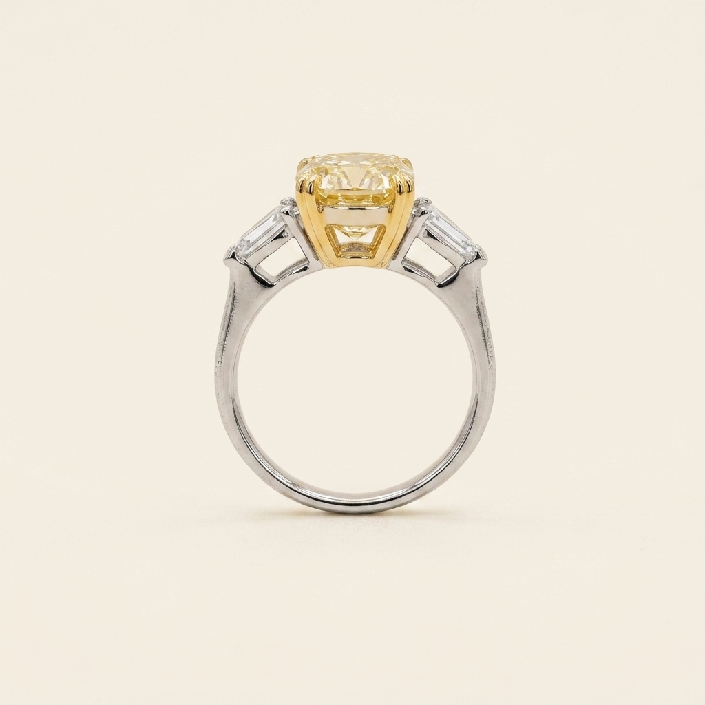 Platinum 5.07ct Oval Cut Yellow Lab Diamond Trilogy Ring 2