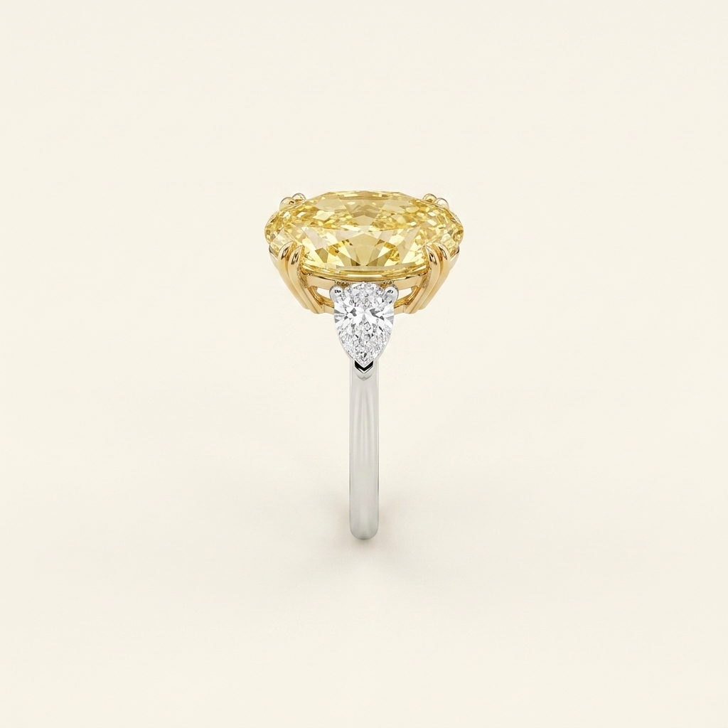 Platinum 5.07ct Oval Cut Yellow Lab Diamond Trilogy Ring 3