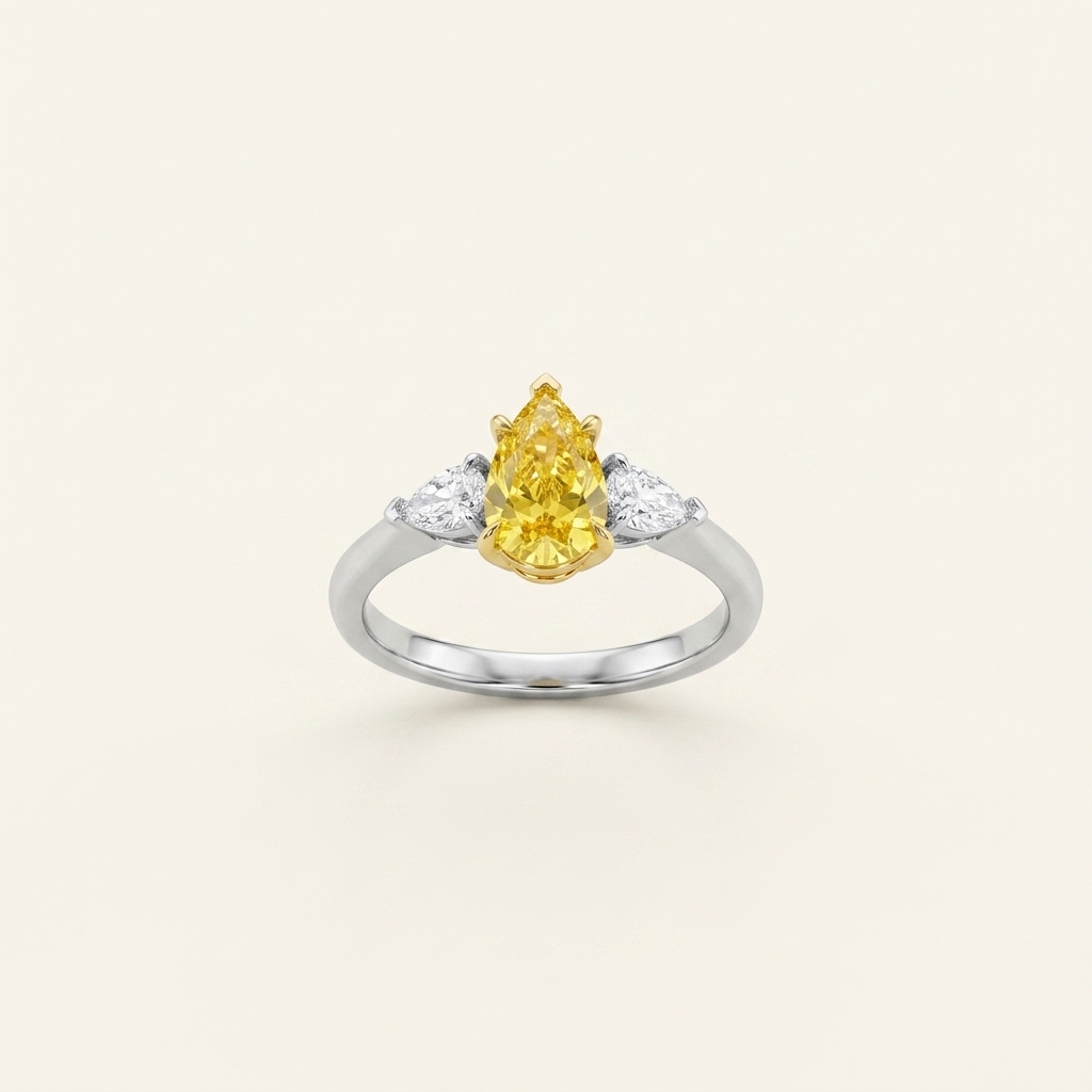 Platinum 1.14ct Pear Cut Yellow Lab Diamond Trilogy Ring 2