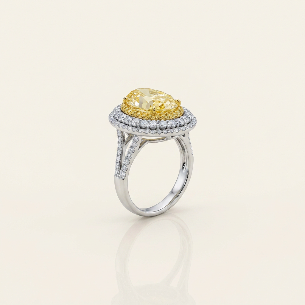 Platinum 5.03ct Oval Cut Yellow Lab Diamond Triple Halo Ring 2