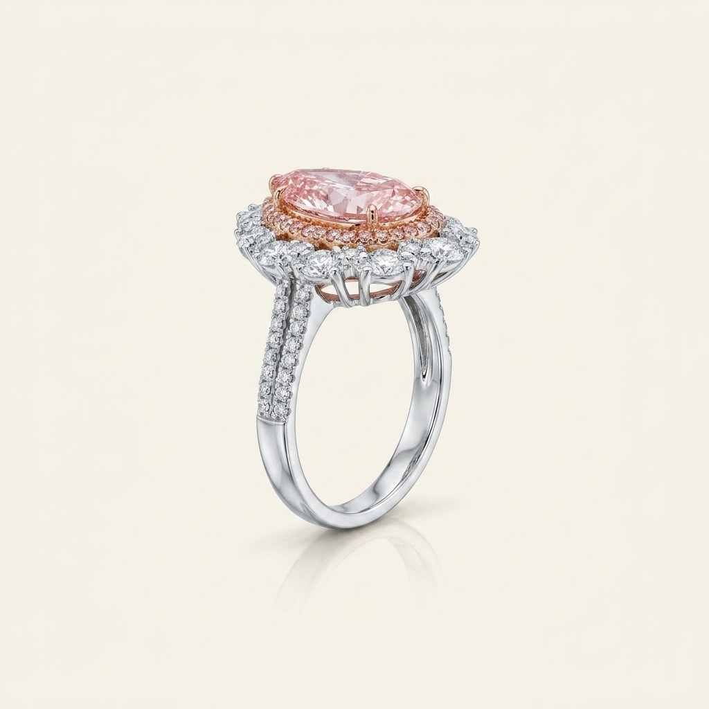 Platinum 5.08ct Pear Cut Pink Lab Diamond Halo Half Band Ring 2