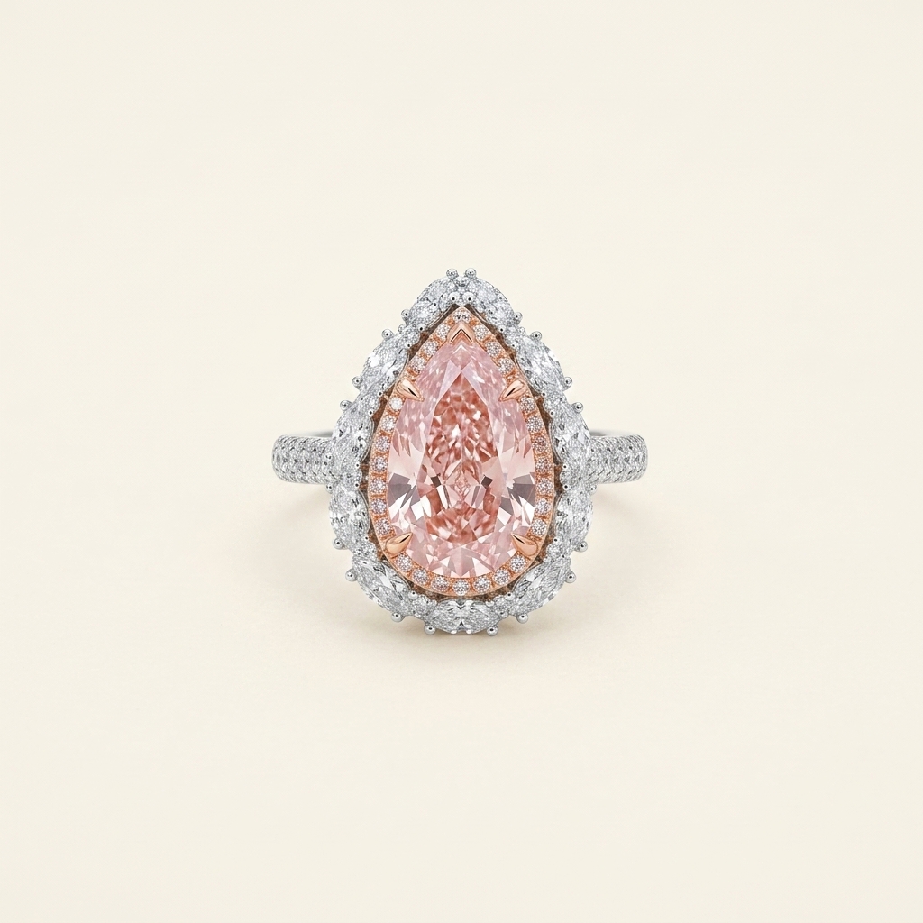 Platinum 5.08ct Pear Cut Pink Lab Diamond Halo Half Band Ring 1