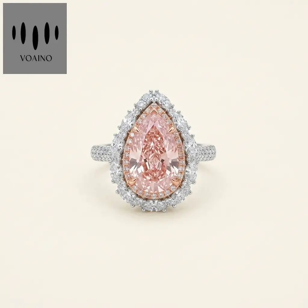 Platinum 5.08ct Pear Cut Pink Lab Diamond Halo Half Band Ring 1