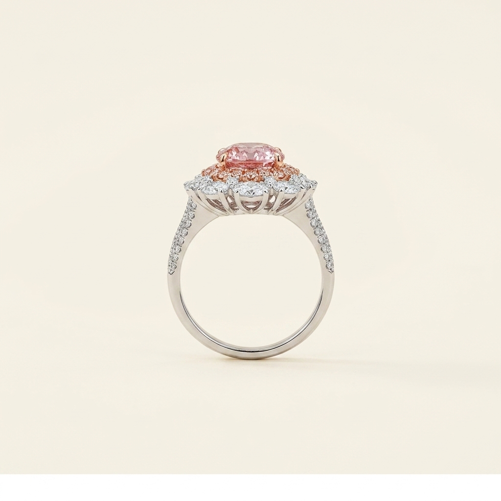 Platinum 5.08ct Pear Cut Pink Lab Diamond Halo Half Band Ring 3