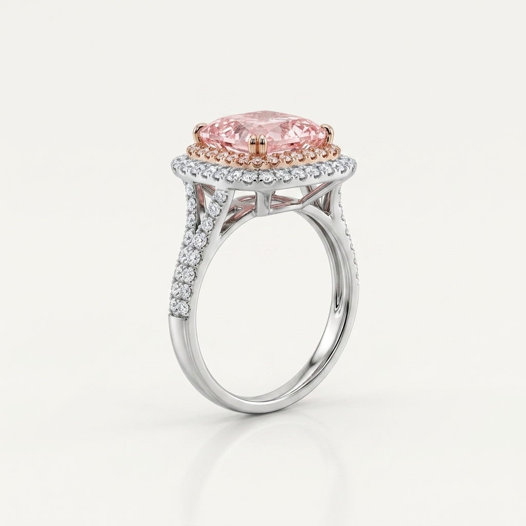 Platinum 5.07ct Cushion Cut Pink Lab Diamond Halo Ring 2