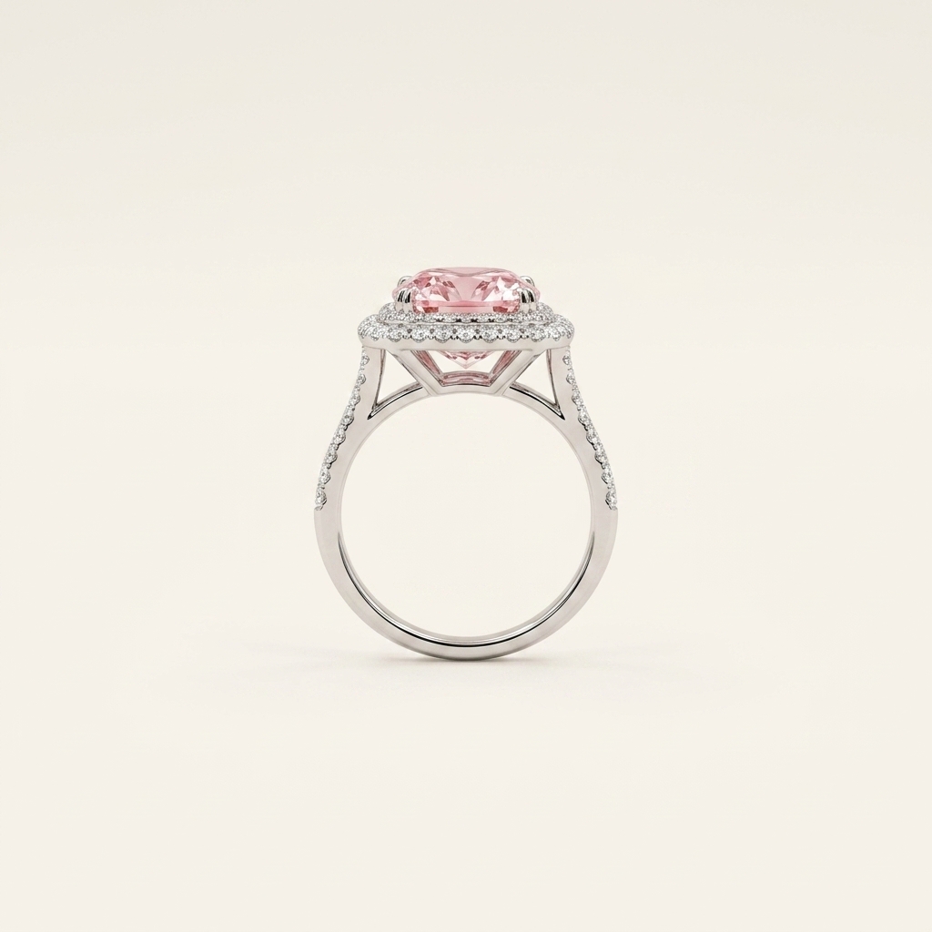 Platinum 5.07ct Cushion Cut Pink Lab Diamond Halo Ring 3