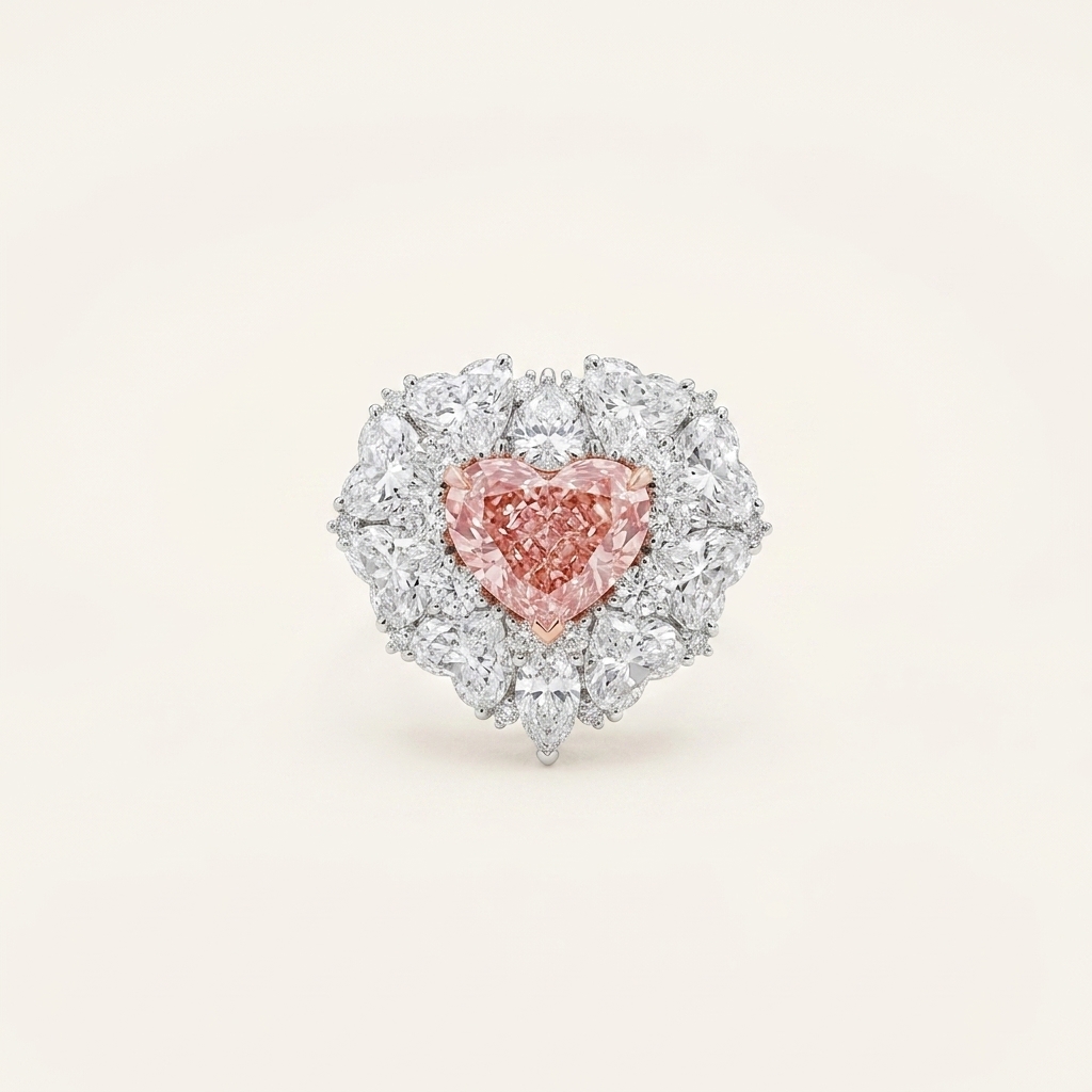 Platinum 3.51ct Heart Cut Pink Lab Diamond Cocktail Ring 1