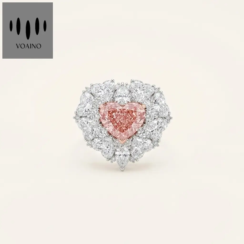 Platinum 3.51ct Heart Cut Pink Lab Diamond Cocktail Ring 1
