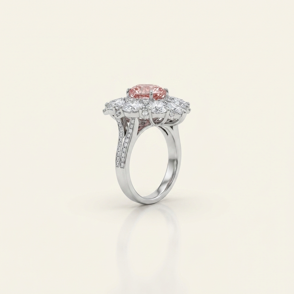 Platinum 3.51ct Heart Cut Pink Lab Diamond Cocktail Ring 2