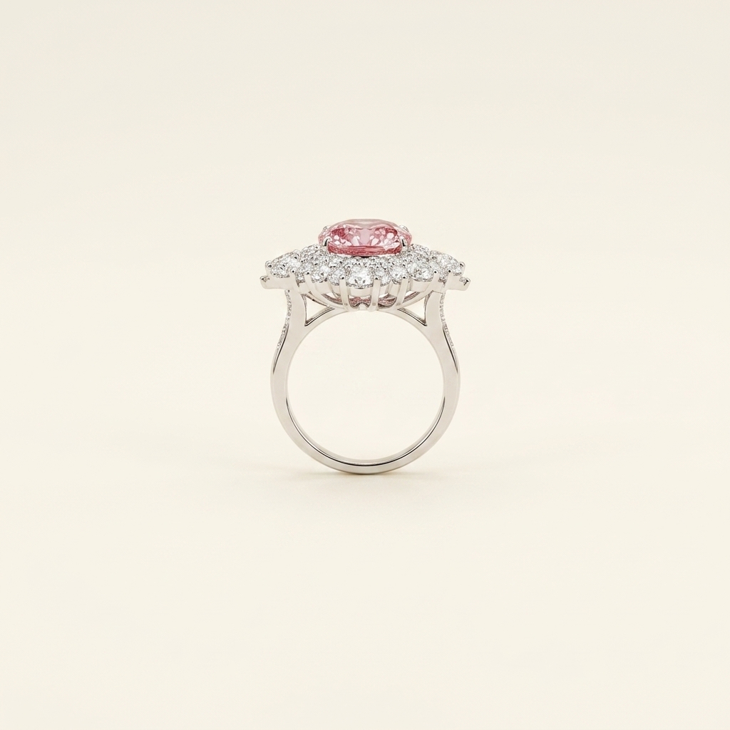 Platinum 3.51ct Heart Cut Pink Lab Diamond Cocktail Ring 3