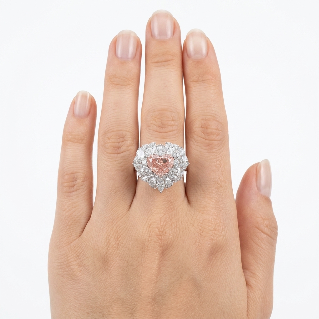 Platinum 3.51ct Heart Cut Pink Lab Diamond Cocktail Ring 4