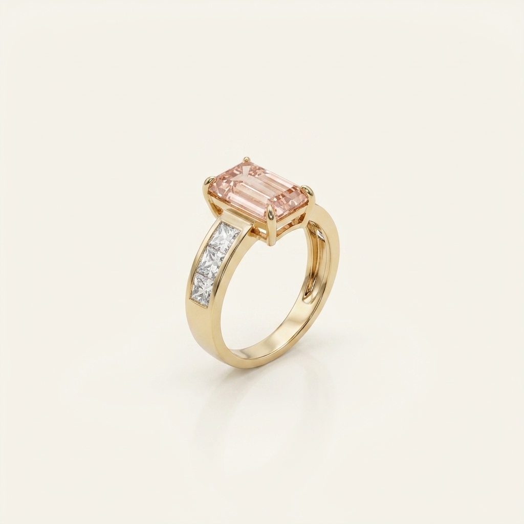14K Gold 3.21ct Emerald Cut Pink Lab Diamond Ring 2