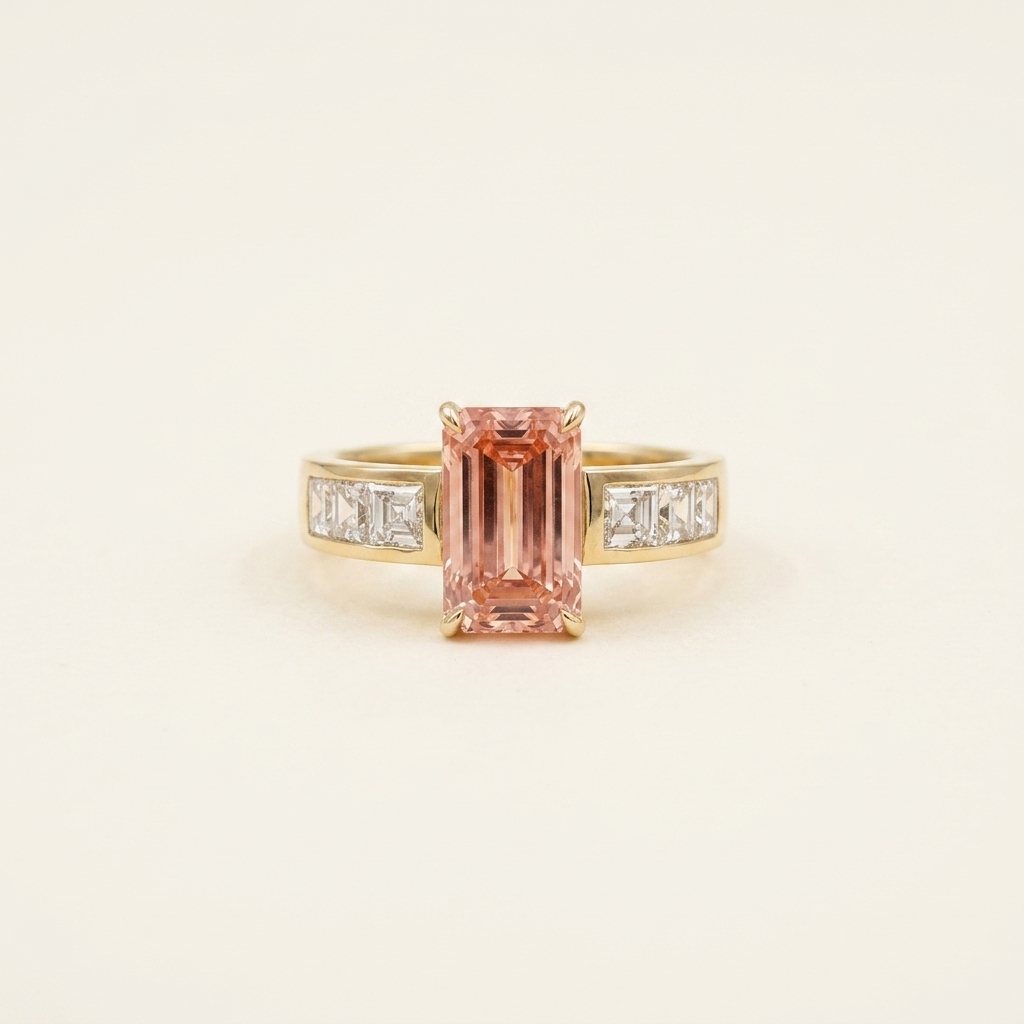 14K Gold 3.21ct Emerald Cut Pink Lab Diamond Ring 1