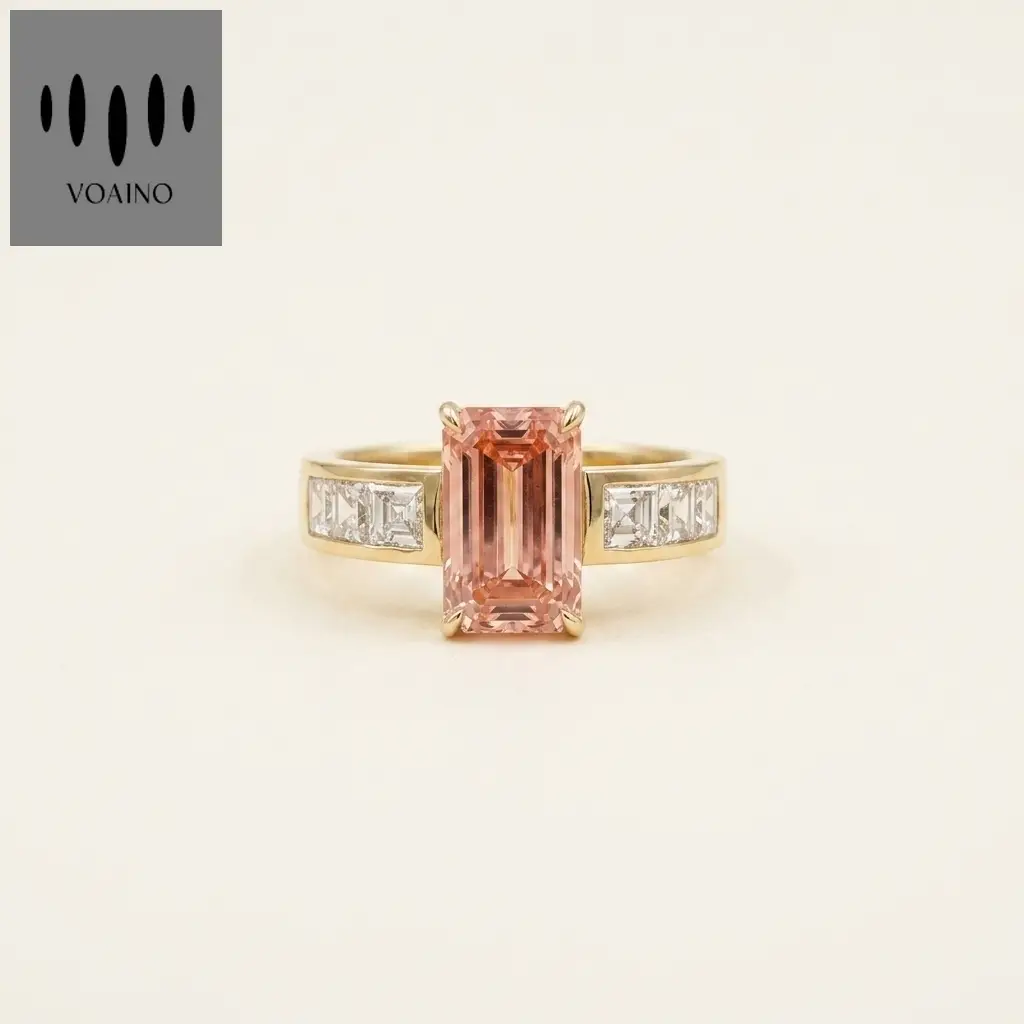 14K Gold 3.21ct Emerald Cut Pink Lab Diamond Ring 1