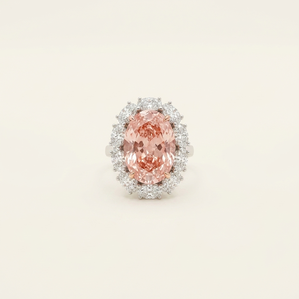 Platinum 10.07ct Oval Cut Pink Lab Diamond Engagement Ring 1
