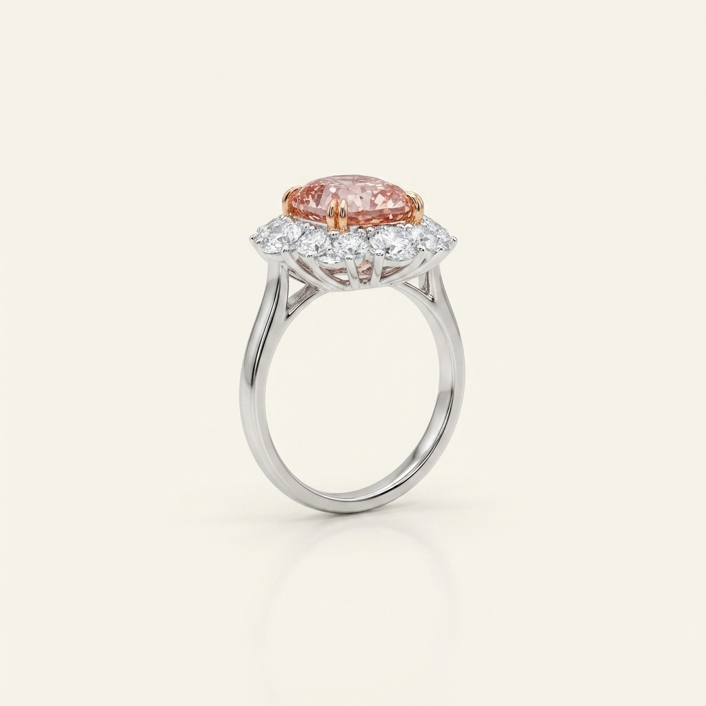 Platinum 10.07ct Oval Cut Pink Lab Diamond Engagement Ring 2