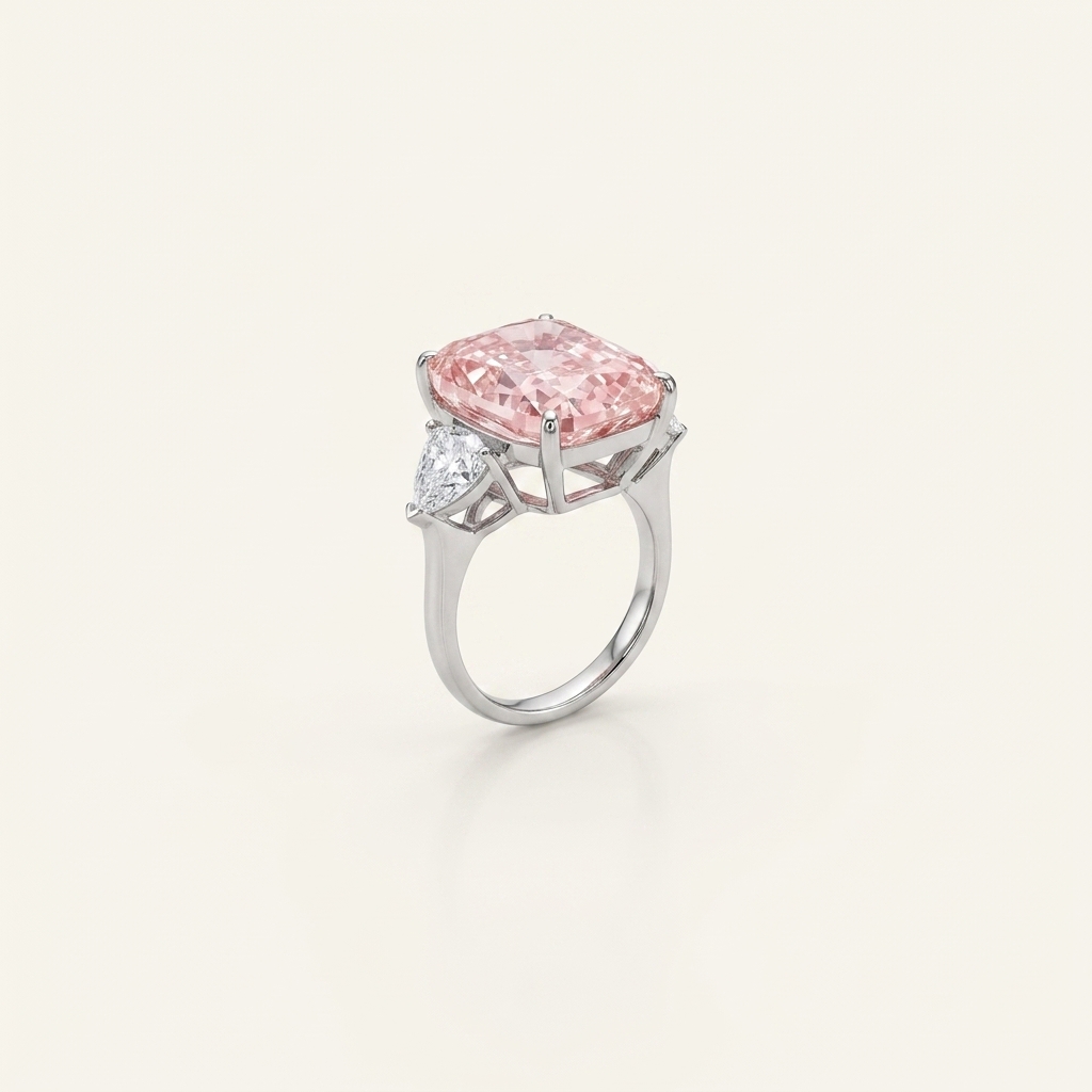 Platinum 16.02ct Cushion Cut Pink Lab Diamond Trilogy Ring 2