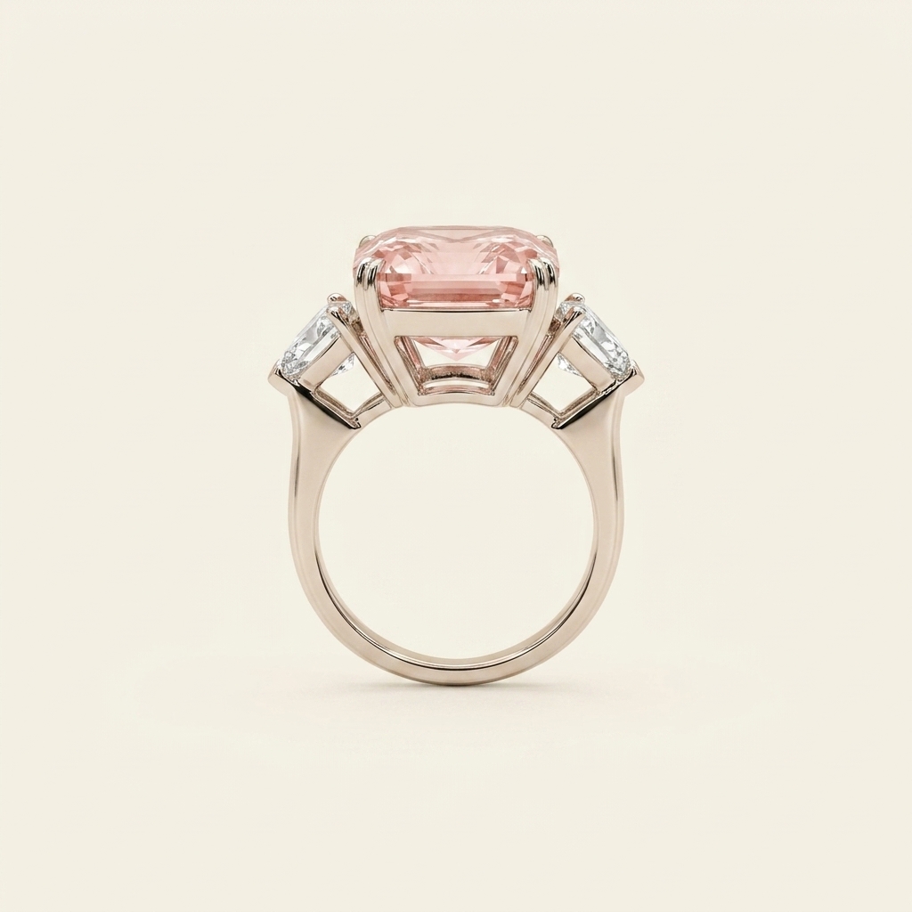 Platinum 16.02ct Cushion Cut Pink Lab Diamond Trilogy Ring 3