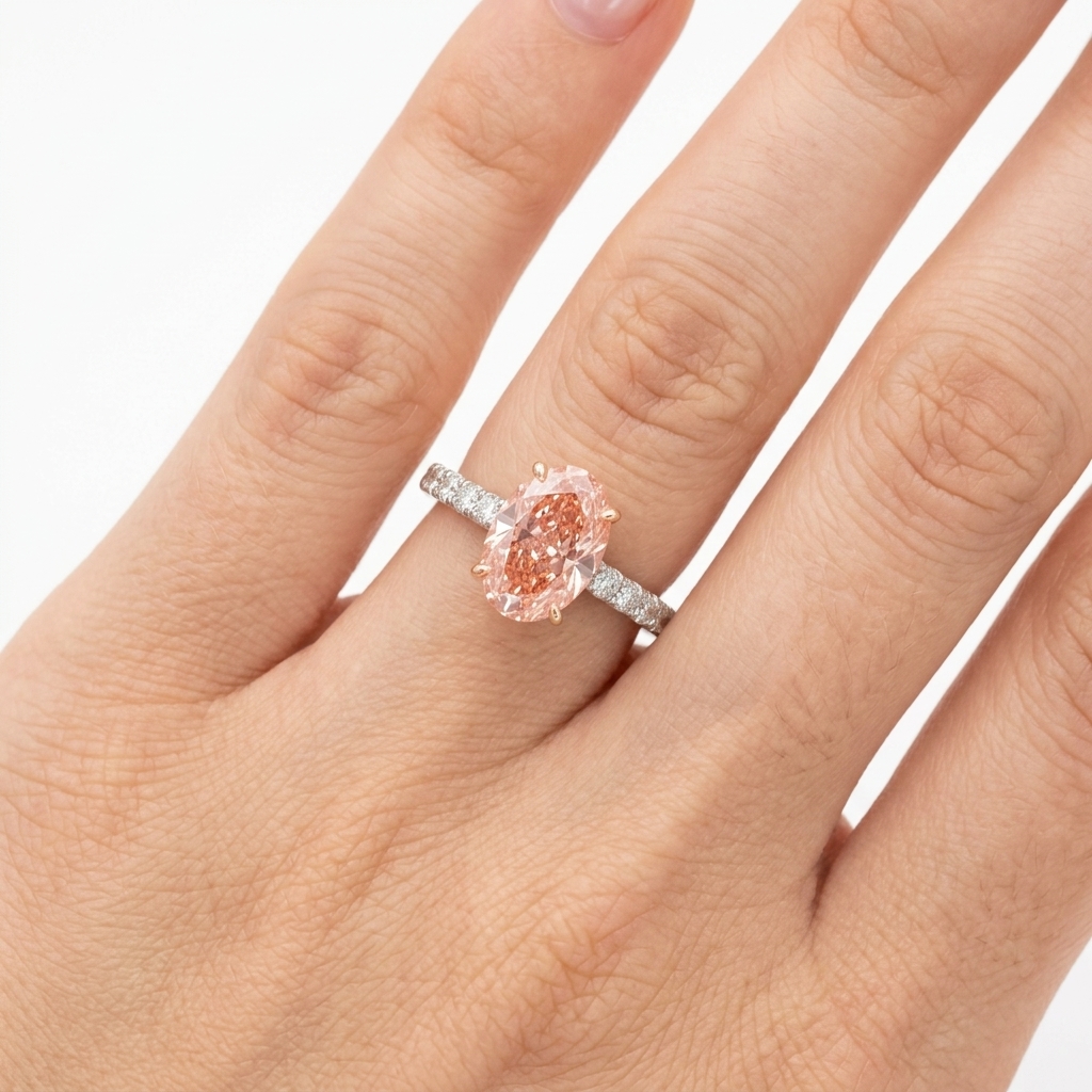 Platinum 3.36ct Oval Cut Pink Lab Diamond Engagement Ring 4