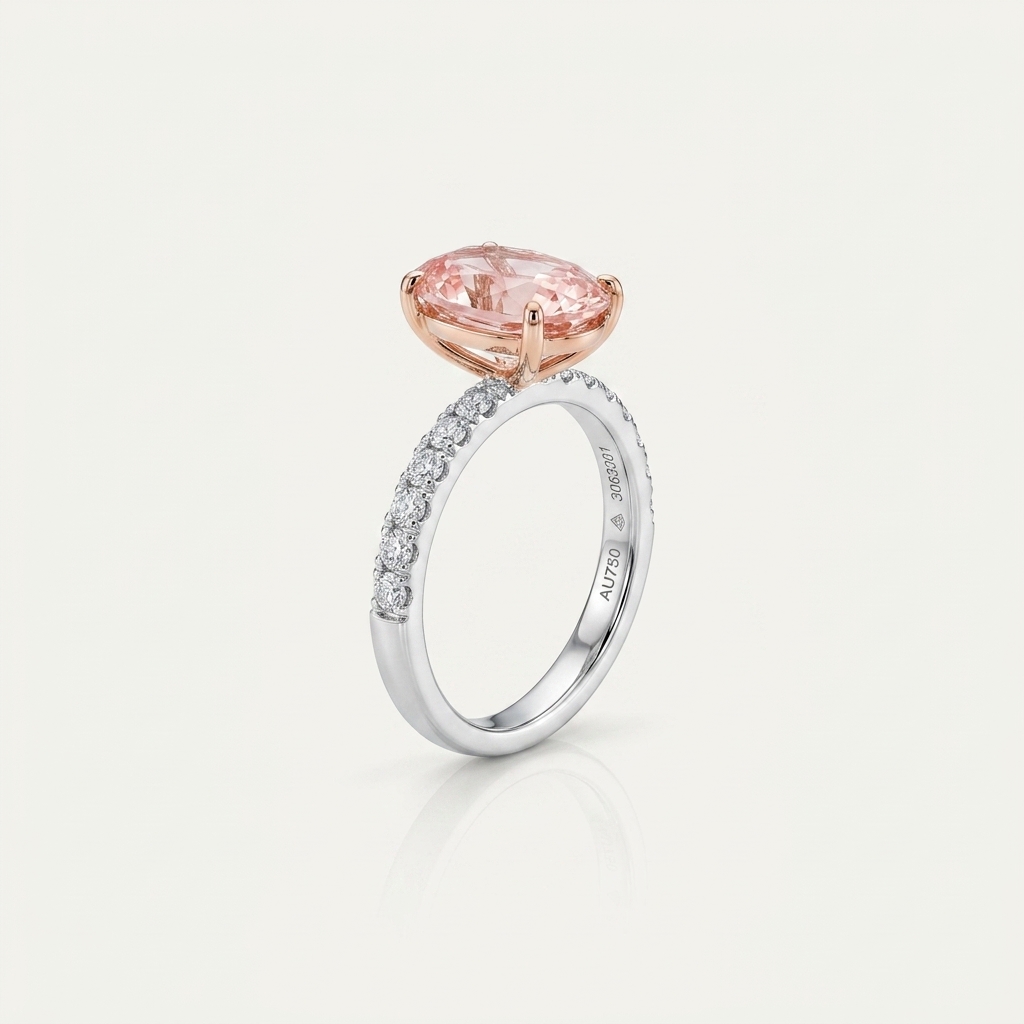 Platinum 3.36ct Oval Cut Pink Lab Diamond Engagement Ring 2