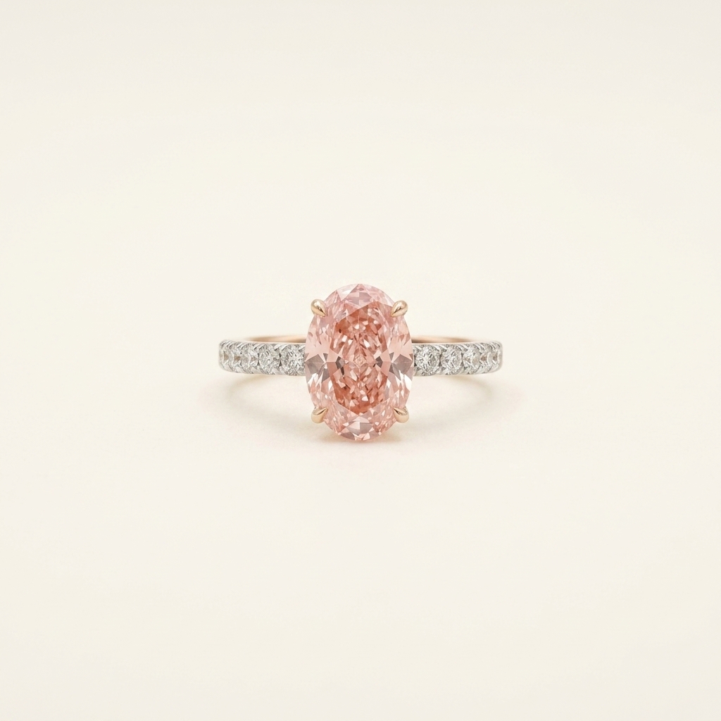 Platinum 3.36ct Oval Cut Pink Lab Diamond Engagement Ring 1