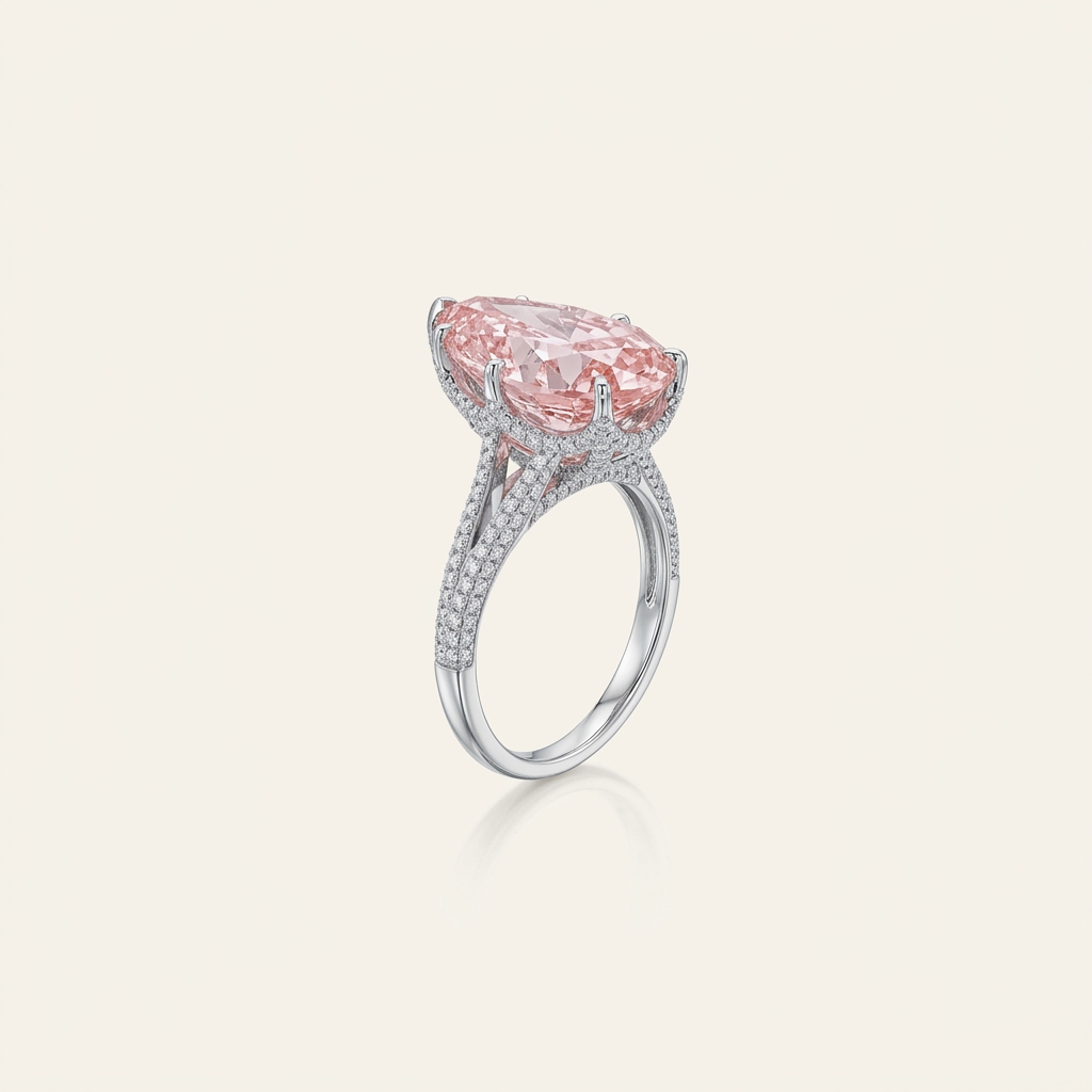 Platinum 10.24ct Pear Cut Pink Lab Diamond Ring 2