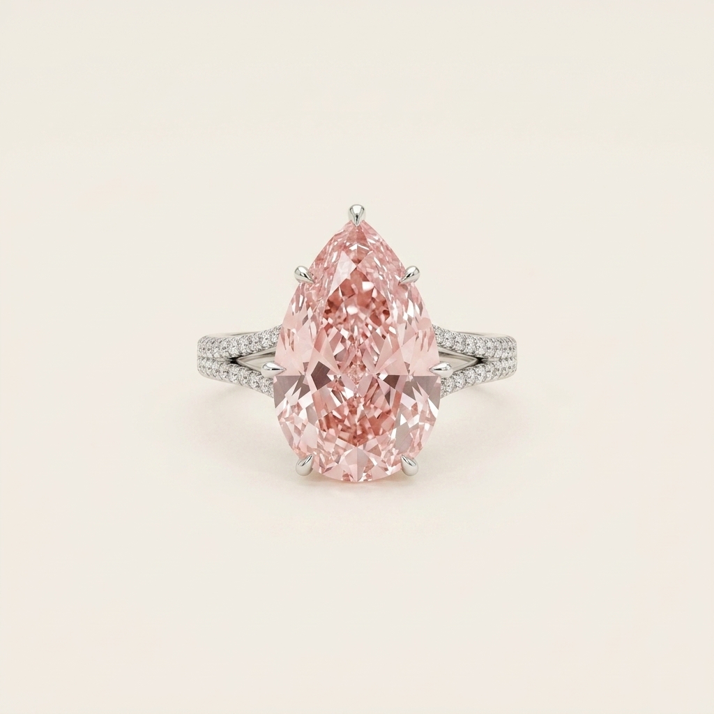 Platinum 10.24ct Pear Cut Pink Lab Diamond Ring 1