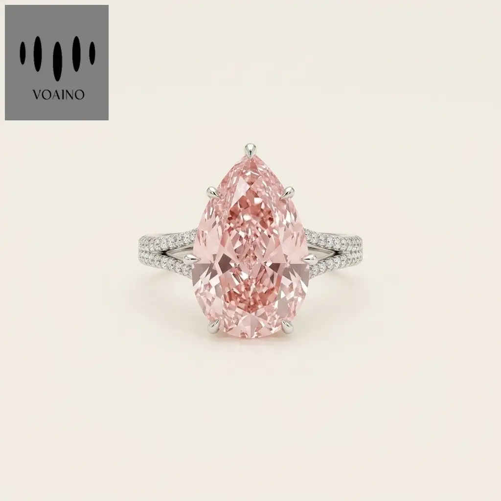 Platinum 10.24ct Pear Cut Pink Lab Diamond Ring 1