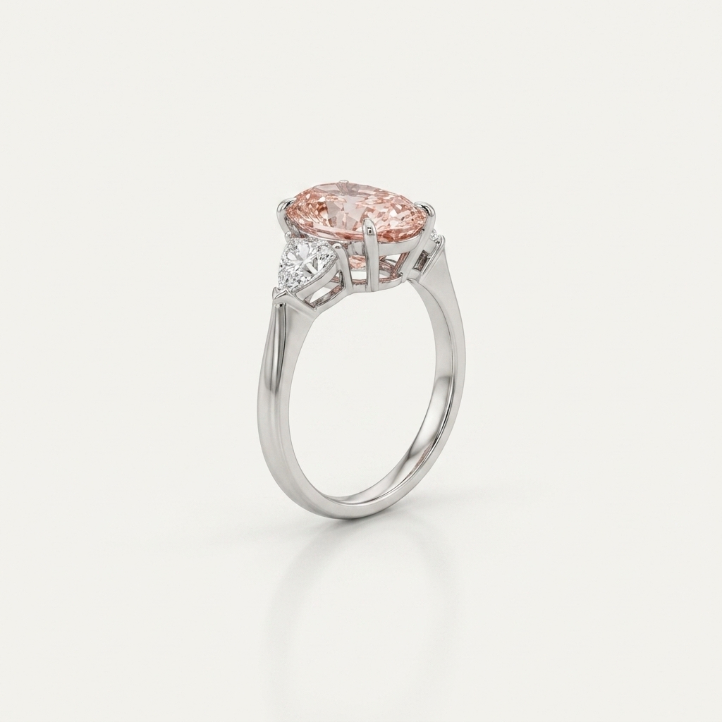Platinum 3.02ct Oval Pink Diamond Trilogy Ring 2