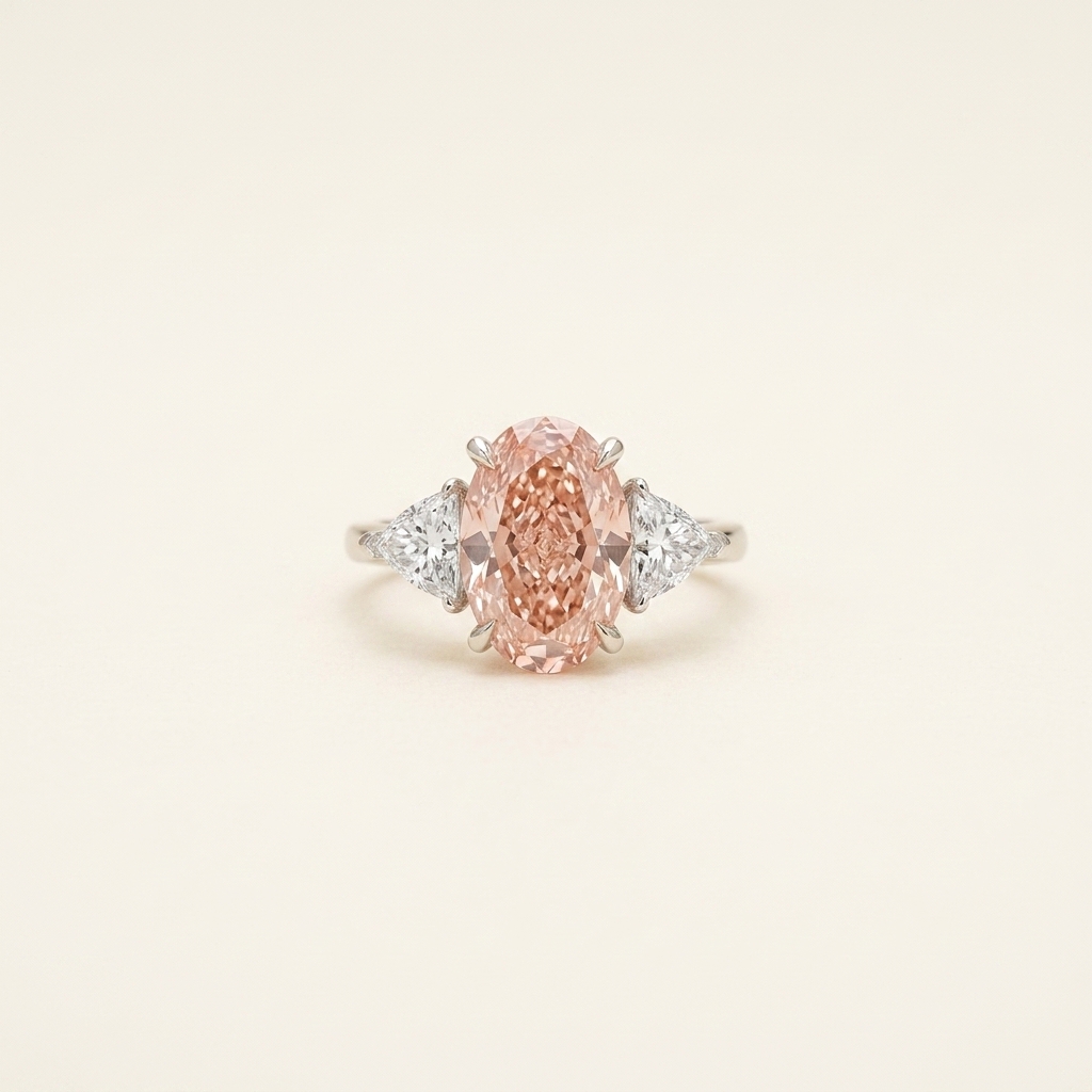 Platinum 3.02ct Oval Pink Diamond Trilogy Ring 1