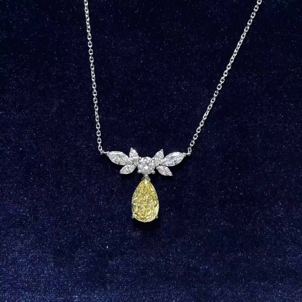 Platinum 3.17ct Pear Cut Yellow Lab Diamond Necklace 1