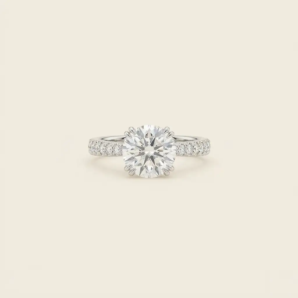 Platinum 3.03ct Round Cut Lab Diamond Double Claw Half Pave Band Ring 1