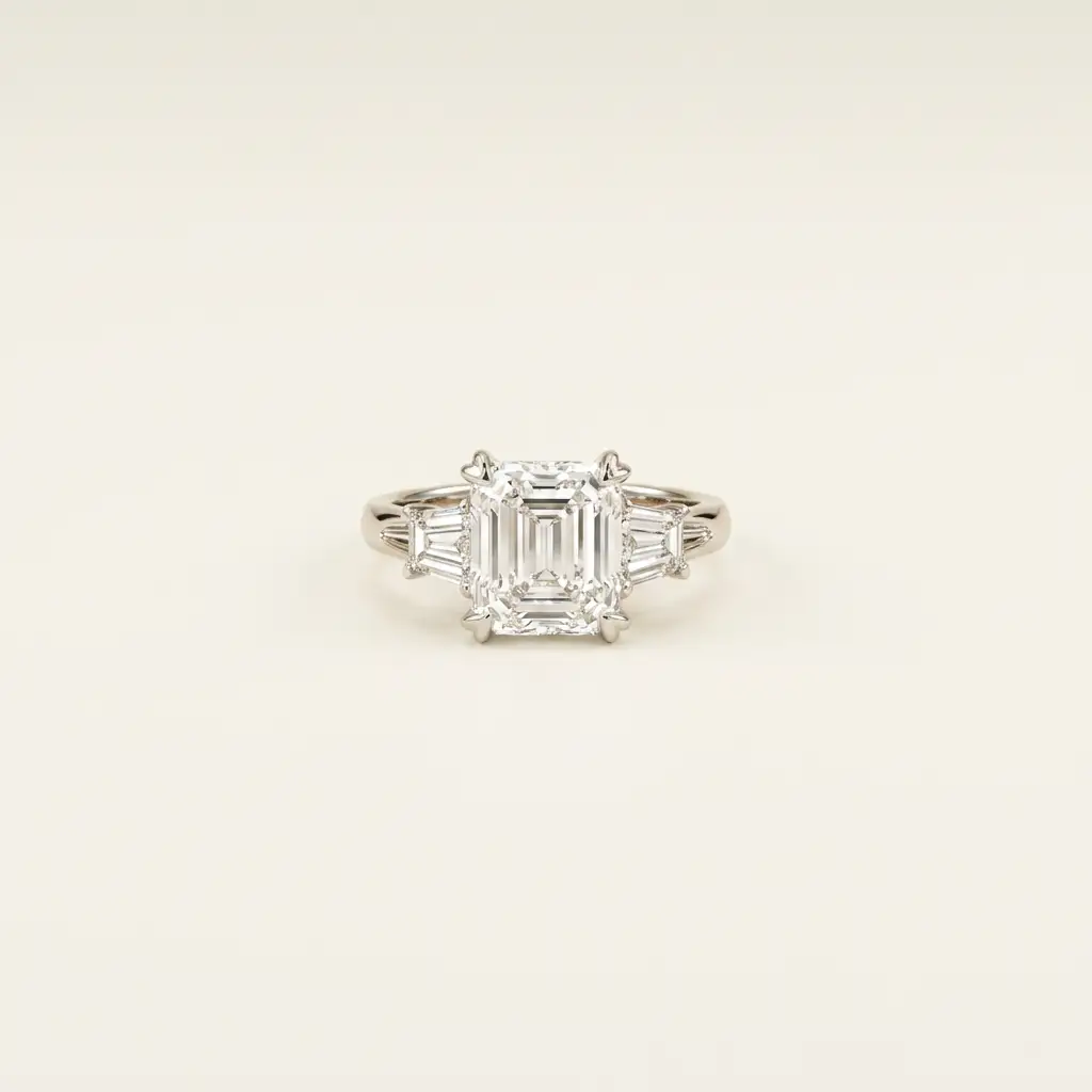 Platinum 3.08ct Asscher Cut Lab Diamond Double Claw Three-Stone Ring 1
