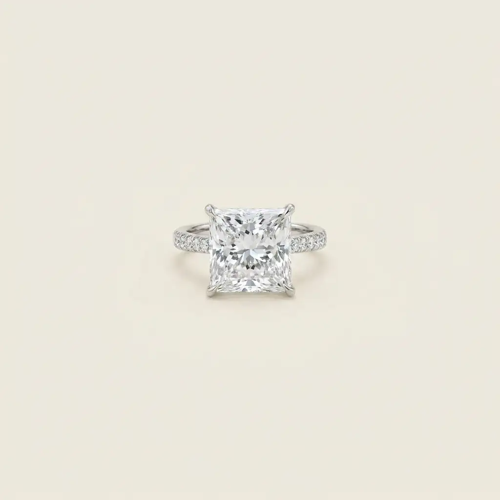 Platinum 3.03ct Princess Cut Lab Diamond Half Pave Band Ring 1