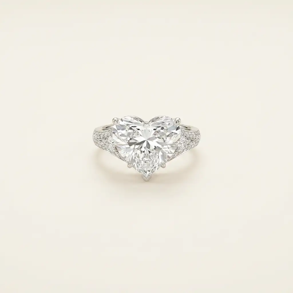 Platinum 10.03ct Heart Cut Lab Diamond Split Shank Accented Pave Ring 1