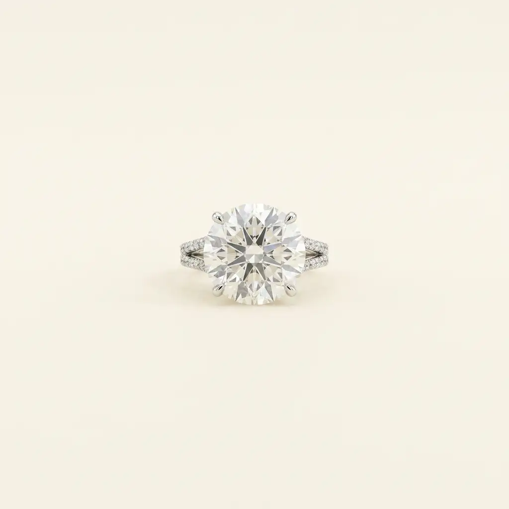 Platinum 10.59ct Round Cut Lab Diamond Four-Prong Split Shank Half Pave Ring 1