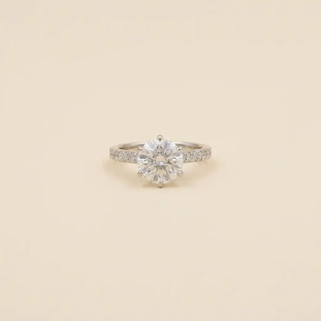 Platinum 3.03ct Round Cut Lab Diamond Six Claw Half Pave Band Ring 1