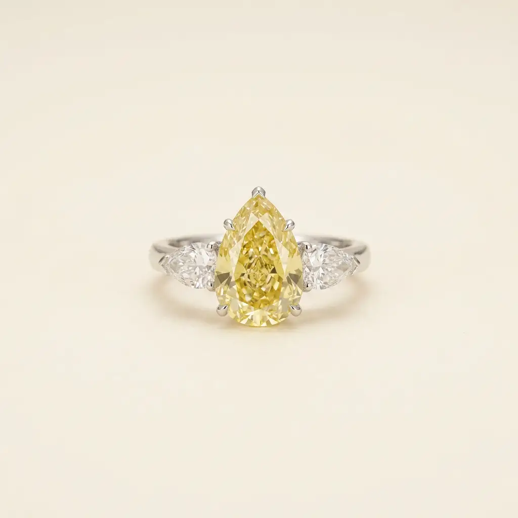 Anillo de platino con tres piedras y diamantes amarillos de laboratorio talla pera de 5,03 ct. 1