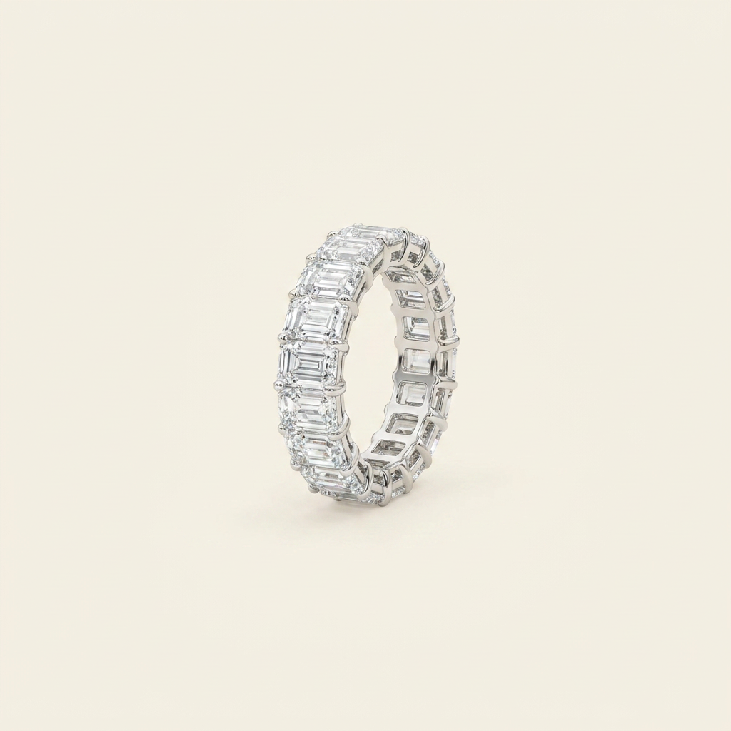 18K White Gold 9.477ct Emerald Cut Lab Diamond Full Eternity Ring 2
